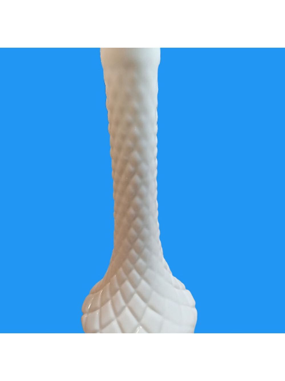 1960s Hoosier White Milk Glass Quilted Diamond Pattern Vase